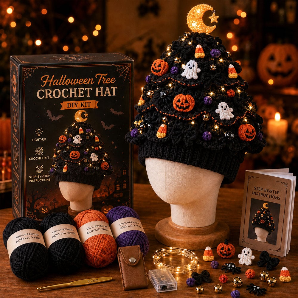 Beginner-Friendly Light-Up Christmas Tree Crochet Hat DIY Kit
