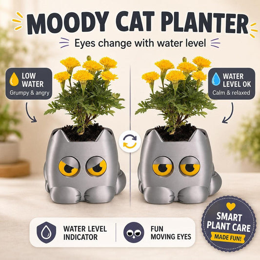 Grumpy Cat Plant Pot | 3D Printed weight Sensing Planter — Eyes Change When You Water It | Funny Cat Gift for Plants Lover